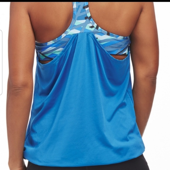 Fabletics Norwalk Blue Patterned Racerback Tank To - Picture 4 of 5